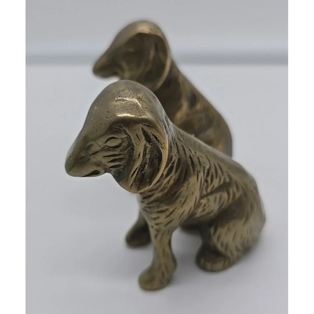 Vtg Brass Figurine Collectible Animal Heavy‎ Paperweight Dogs